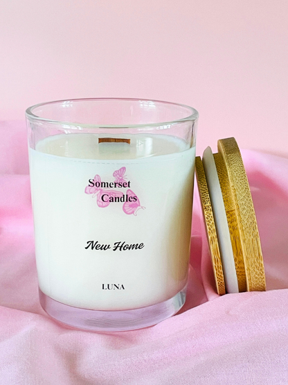 Somerset Candles New Home Luna candle on a pink background