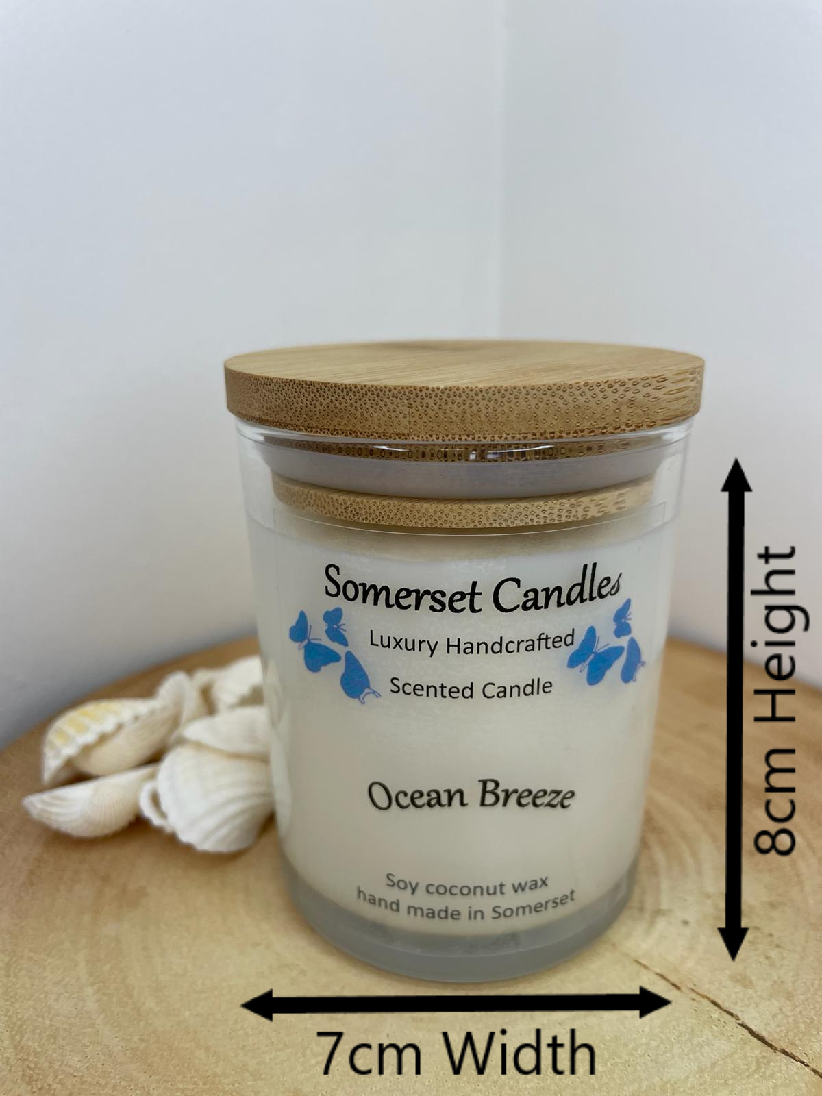 Scented Soy Candle Ocean Breeze with measurements