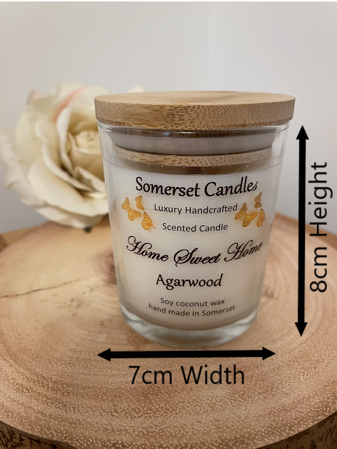 Scented Soy Candle Agarwood Home Sweet Home with measurements