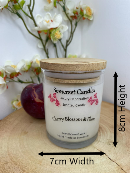 Scented Soy Candle Cherry Blossom & Plum with measurements