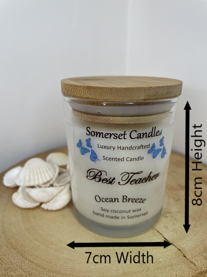 Scented Soy Candle Ocean Breeze Best Teacher with measurements