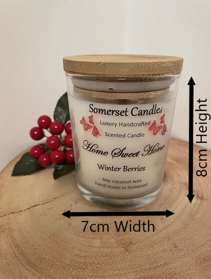 Scented Soy Candle Winter Berries Home Sweet Home with measurements